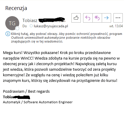 Opinia Tobiasz G. o kursie WinCC